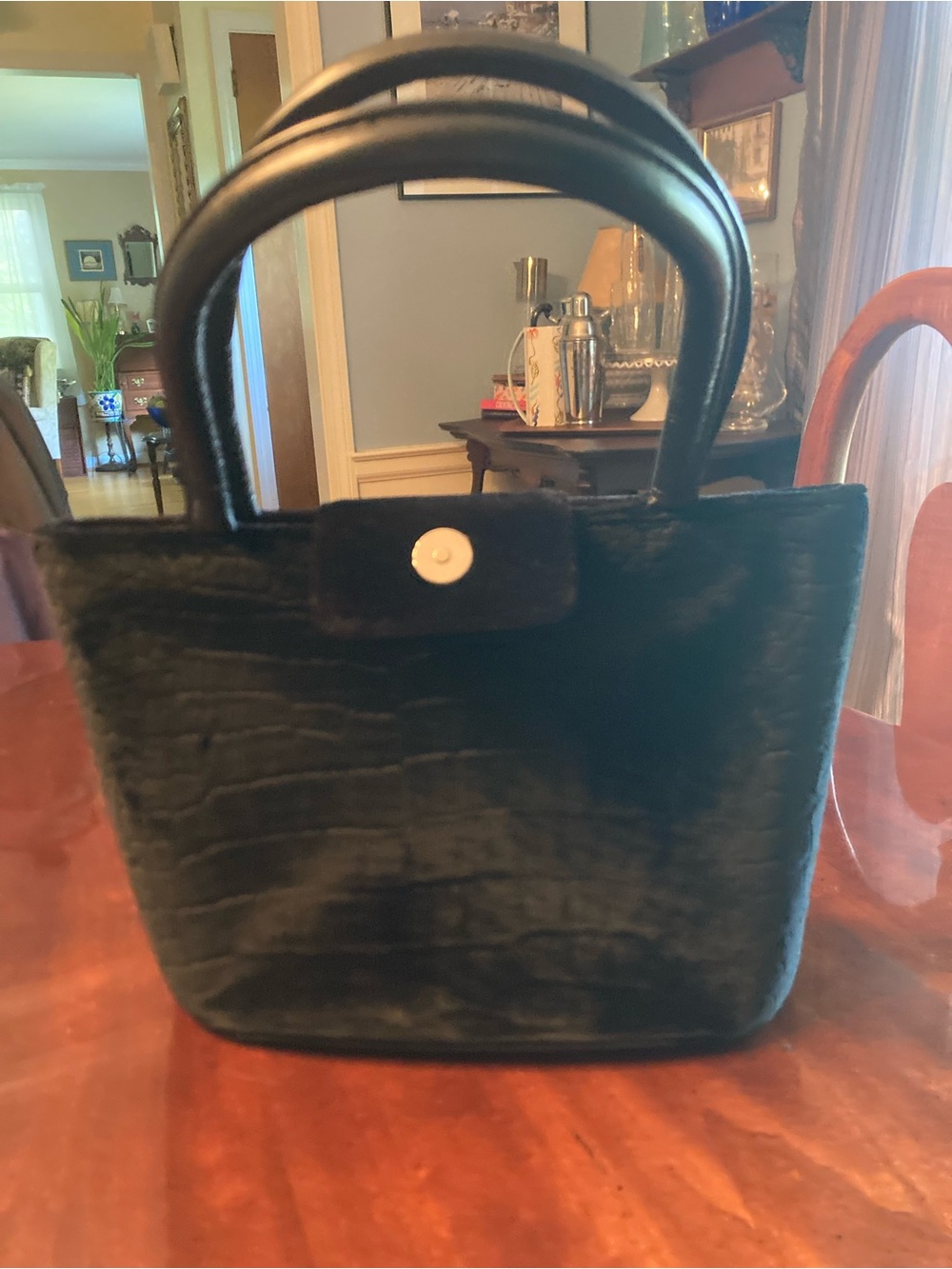 Plush Black Faux-Fur Tote with Top Handles